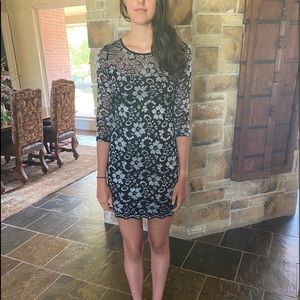 Black floral print lace dress